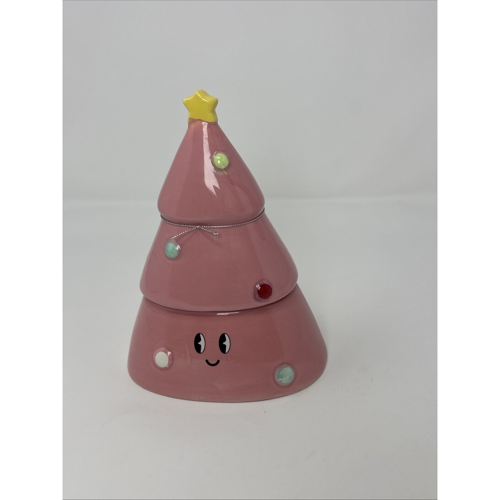 Neon Studios Pastel Pink Ceramic Christmas Jar Candle Holder Sented Candle NWT